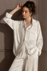 White Minimal Silk Pajama Set