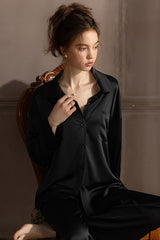 Black Minimal Silk Pajama Set