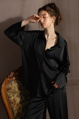 Black Minimal Silk Pajama Set