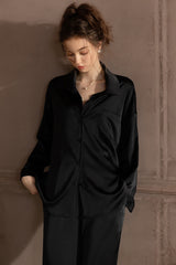 Black Minimal Silk Pajama Set