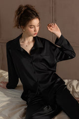 Black Minimal Silk Pajama Set