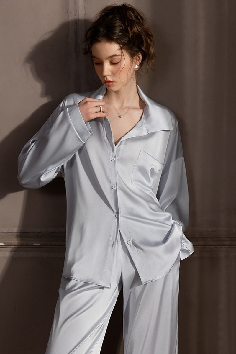 Blue Minimal Silk Pajama Set