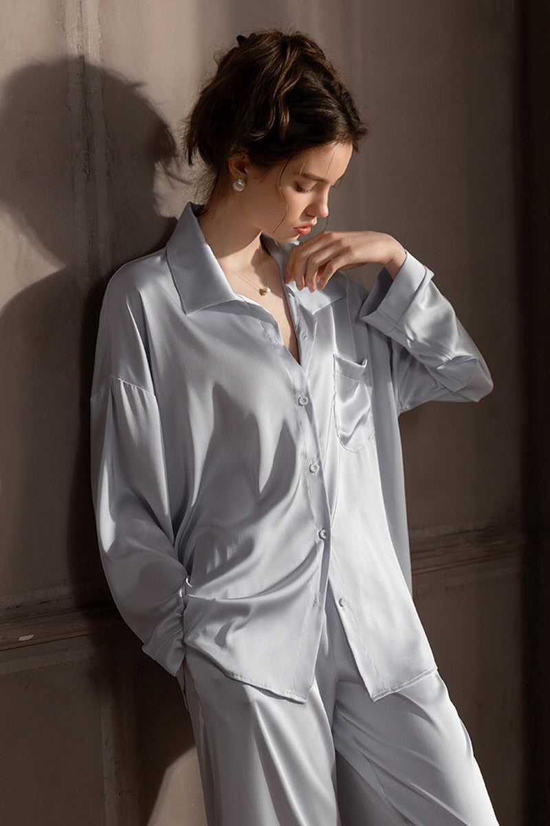 Blue Minimal Silk Pajama Set