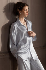 Blue Minimal Silk Pajama Set