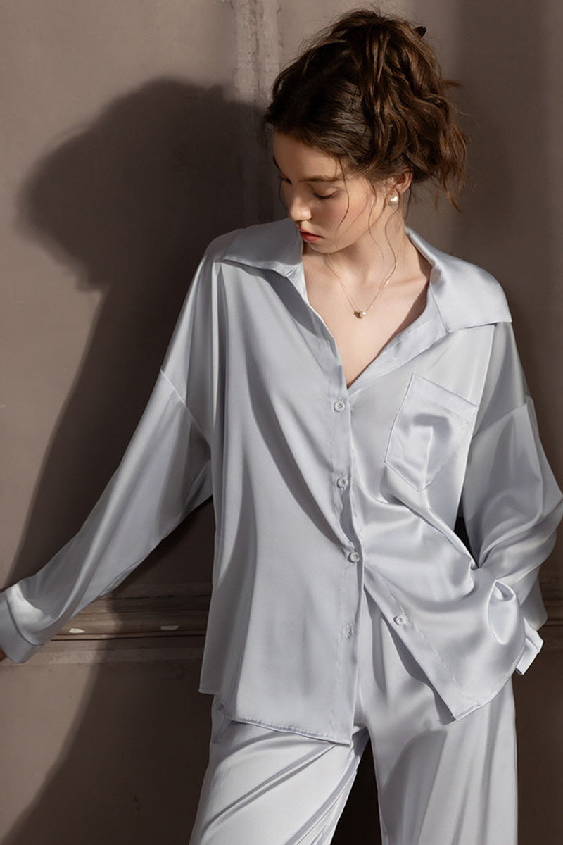 Blue Minimal Silk Pajama Set